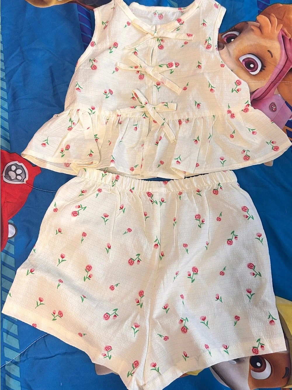 Girls Cream Floral Tie-Front Shorts Set